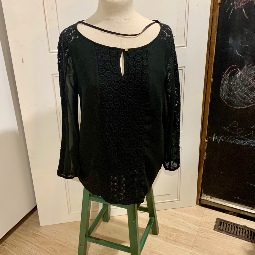 Charter club black embroidered lace blouse